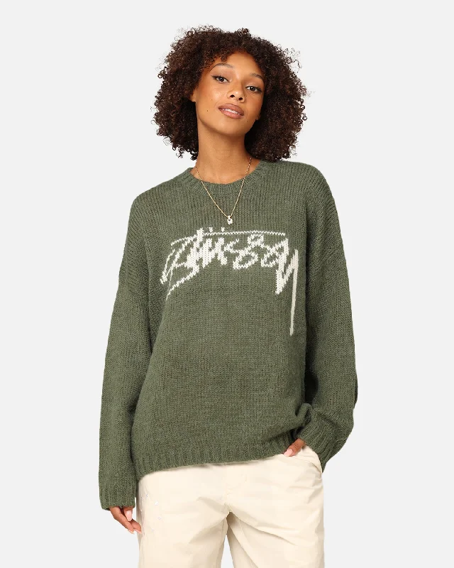 Stüssy Women's Smooth Stock Oversized Knitted Sweater Forest Green Terry Terry Cloth Terry Knit