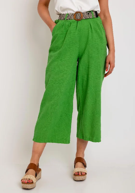 The Serafina Collection One Size Wide Leg Crop Trouser, Green Trousers Canvas Durable