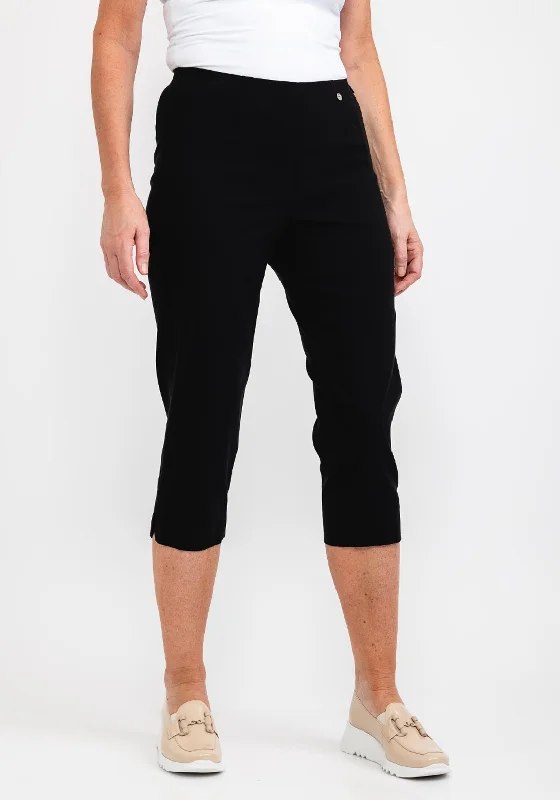 Robell Marie 07 Slim Fit Cropped Trousers, Black Trousers Silk Elegant