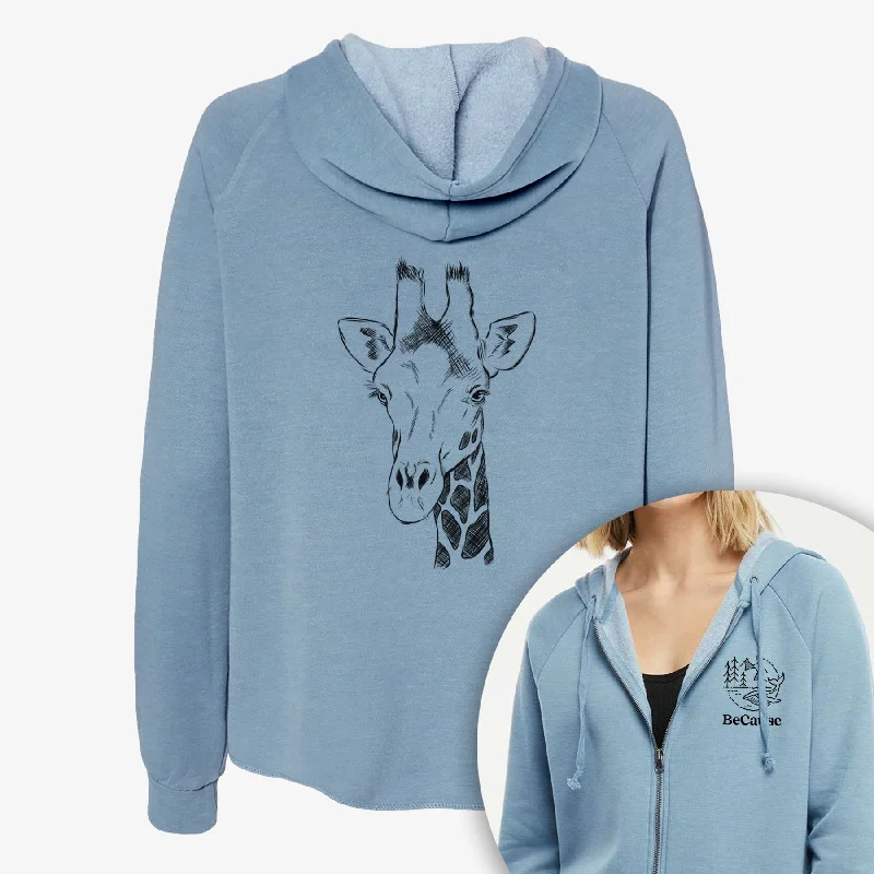 Southern Giraffe - Giraffa giraffa - Women's Cali Wave Zip-Up Sweatshirt Hoodie with Longline Fit Extended Stylish