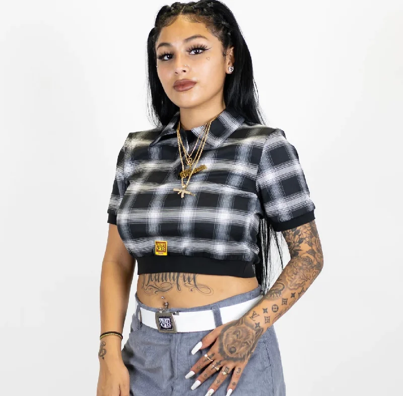 FB County Flannel Crop Tops Hooded Caped Shawl Collar