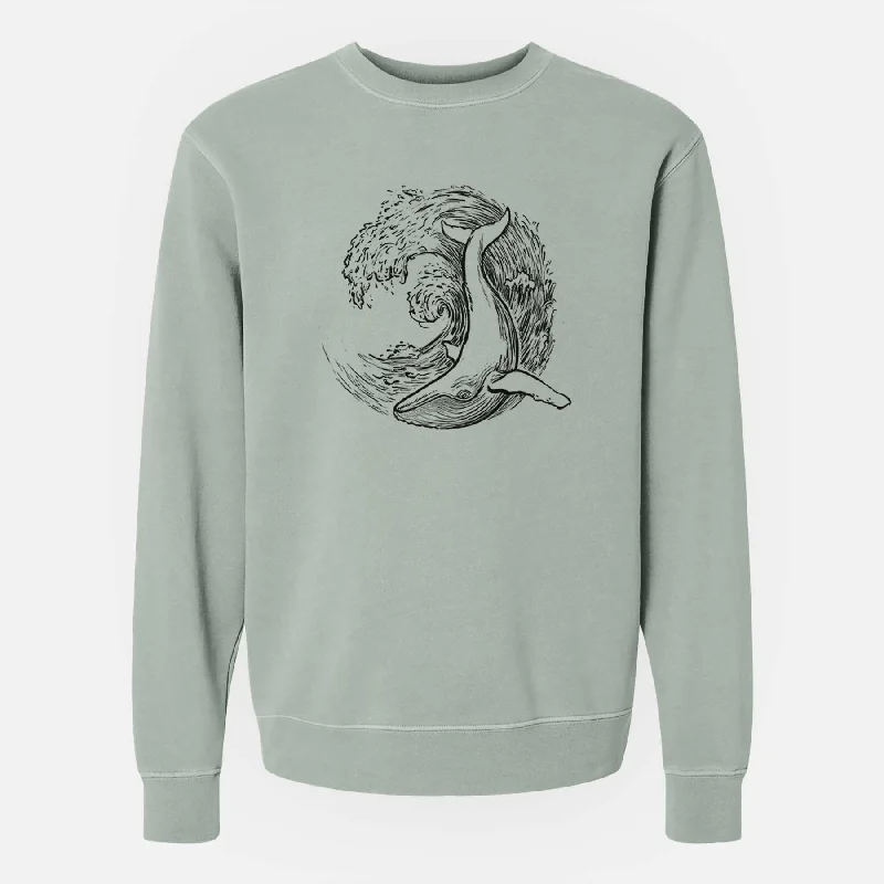 Whale Wave - Unisex Pigment Dyed Crew Sweatshirt Hoodie with Oversized Fit Loose Comfortable