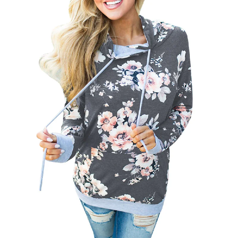 Women's Autumn Hoodie Sweatshirt Fashion Boho Floral Print Pullover Tops Women Long Sleeve Casual Hooded Pullovers Winter #YL Hoodie with V-Neck Classic Versatile