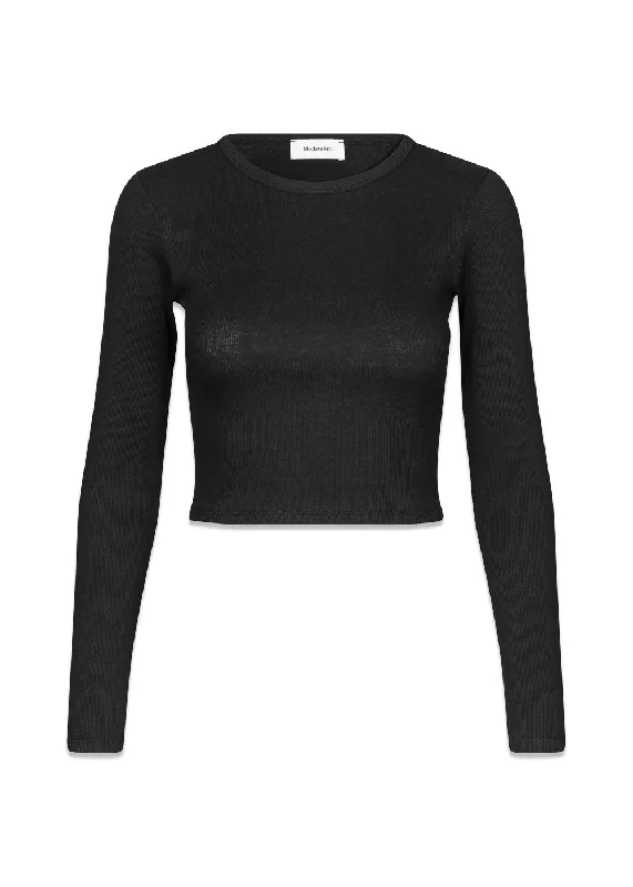 IgorMD LS crop top - Black Denim Fabric Leather Fabric Suede Fabric