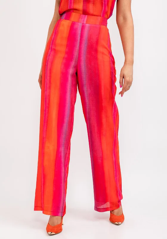 Camelot Ombre Straight Leg Trousers, Pink Multi High Waist Slim Fit Ankle Length