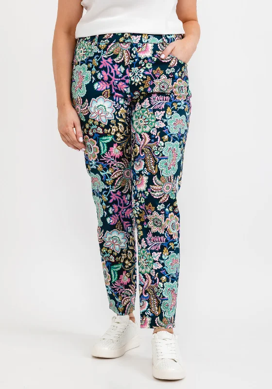 Robell Elena 09 Floral Ankle Grazer Trousers, Multi Trousers Modern Contemporary