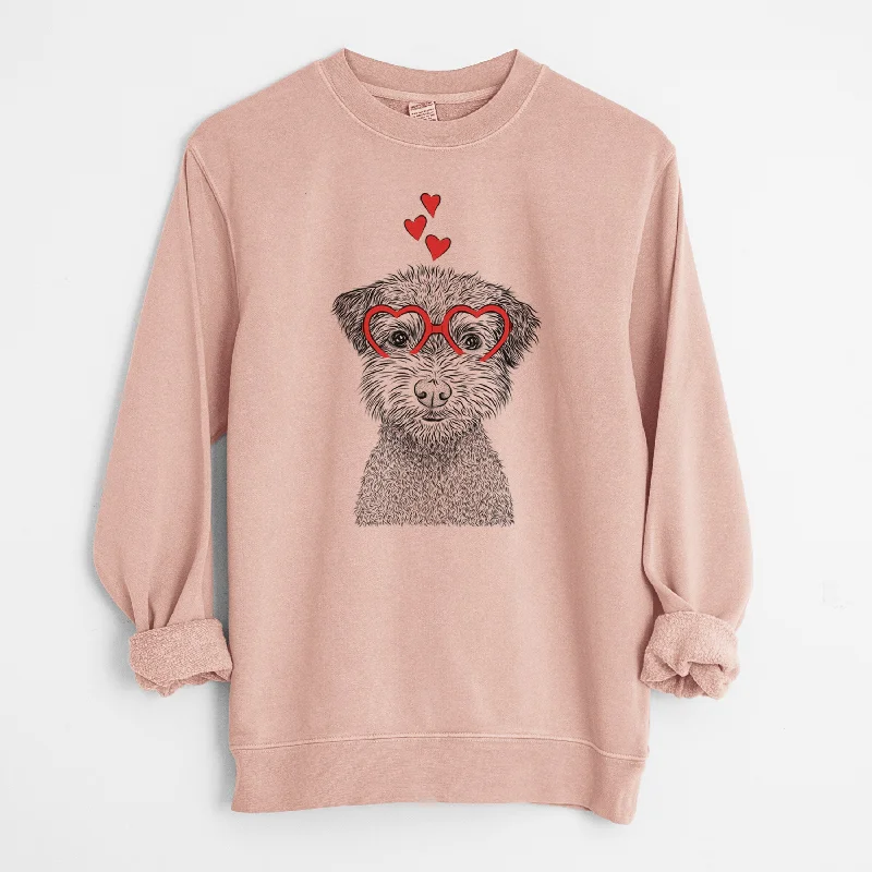 Valentine Pretzel the Schnoodle - Unisex Pigment Dyed Crew Sweatshirt Hoodie with Slit Hem Functional Movement