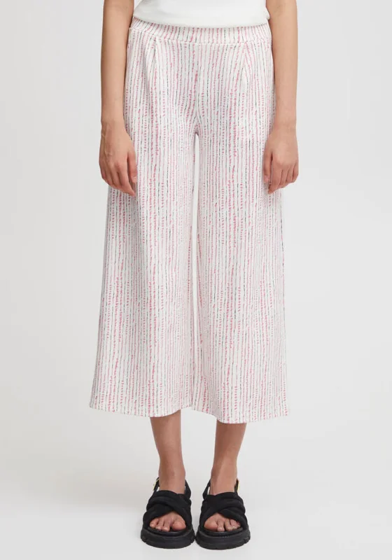 Ichi Abstract Stripe Wide Leg Trousers, Cloud Dancer Trousers cozy soft