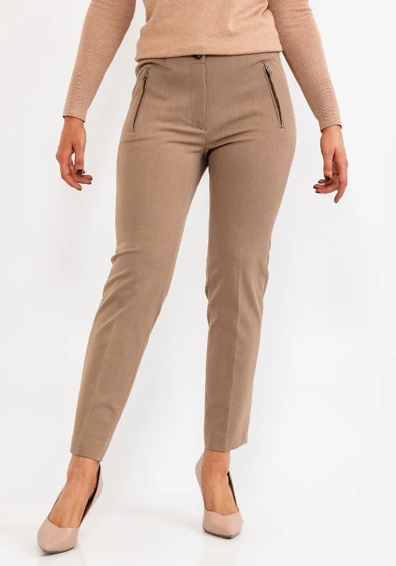 Zerres Jane Zip Pocket Slim Trousers, Camel Trousers Ceremony Elegant