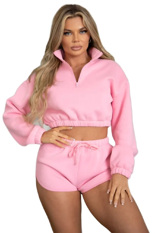 TIC TOC - Amilee - Cropped Pullover Half Zip Up Sweatshirt Hoodie with Lining Warm Insulated