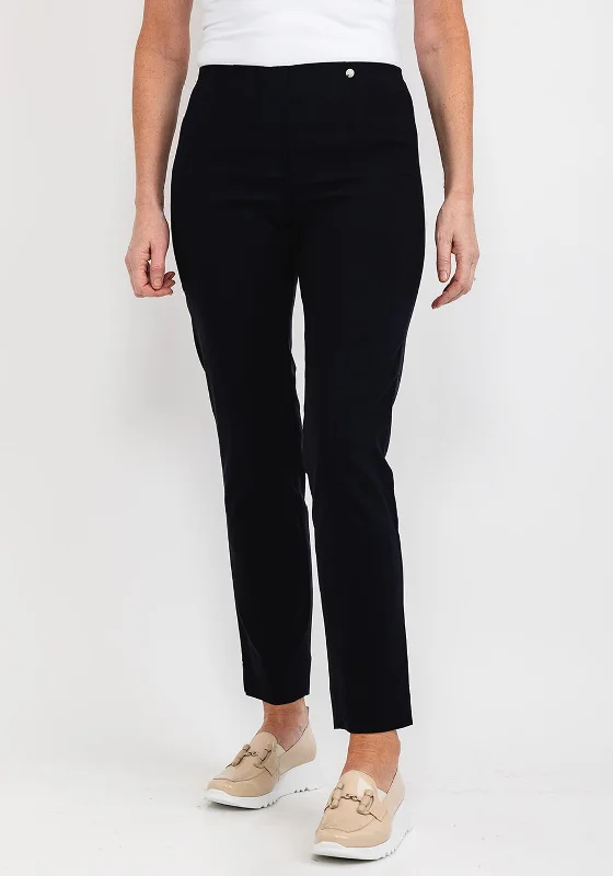 Robell Marie Full Length Slim Leg Trousers, Navy Trousers Formal Black