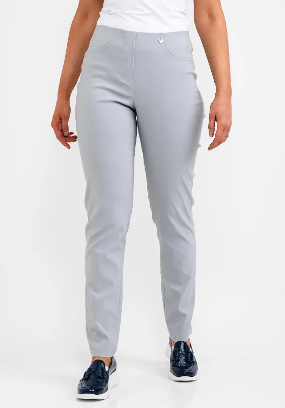 Robell Bella Full Length Slim Leg Trousers, Light Grey Trousers Office Stylish