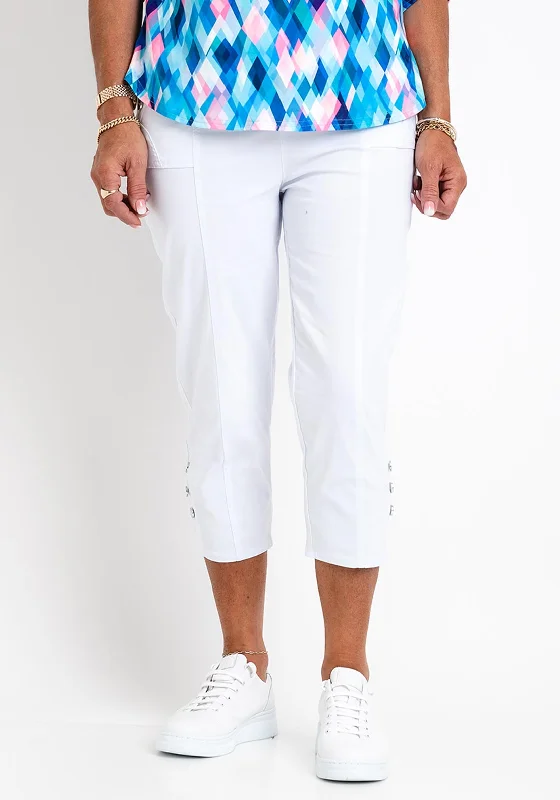 Leon Collection Cargo Style Capri Trousers, White Trousers Yoga Stretchy