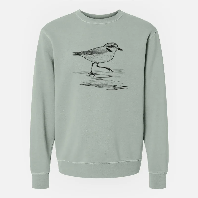 Western Snowy Plover - Charadrius nivosus nivosus - Unisex Pigment Dyed Crew Sweatshirt Hoodie with Hem Raw Edge Edgy Unfinished