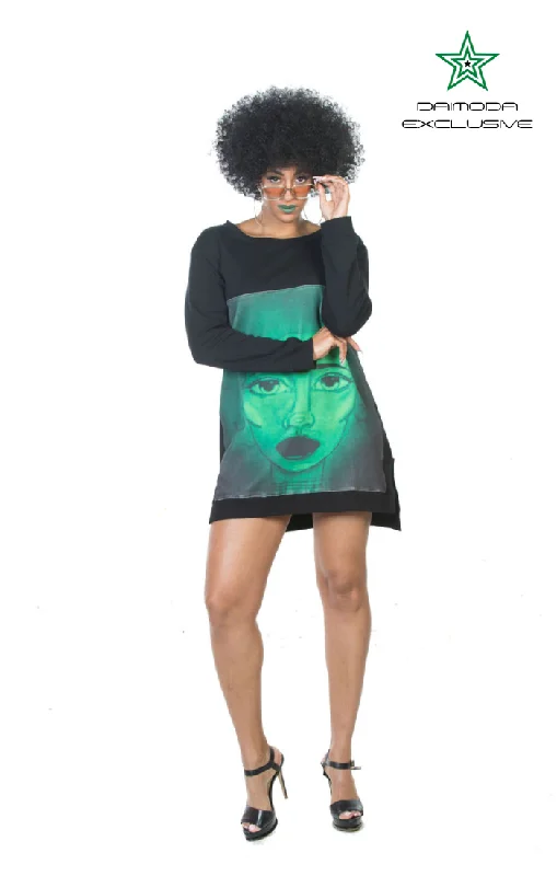 Art By Dai -"Fro Mama" Sweatshirt Dress Hoodie with Camouflage Military Edgy