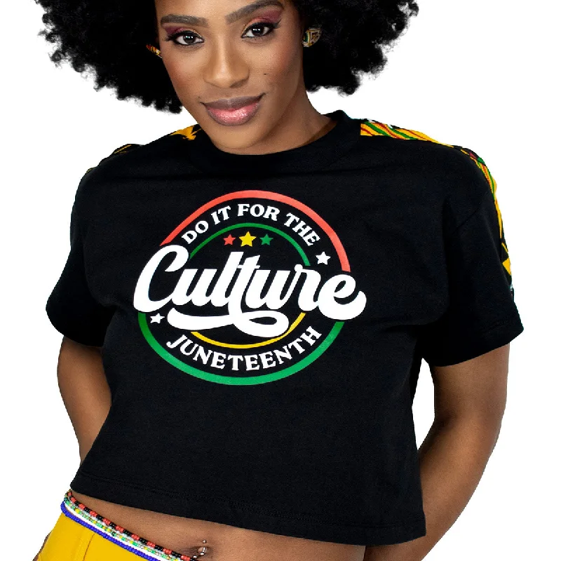 Women's Juneteenth Red, Black and Green Black African Print Crop Top Unisex Shirt | Do It for The Culture | Juneteenth Tshirt | Women's Juneteenth Crop Tee | Cloth & Cord Solid Print Embellished