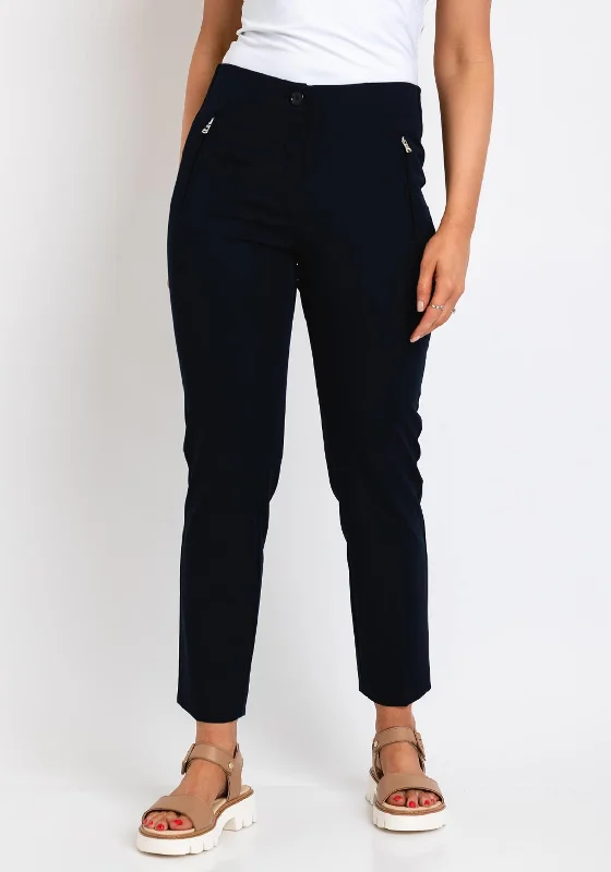 Zerres Jane Zip Pocket Slim Trousers, Navy Trousers chic fashionable