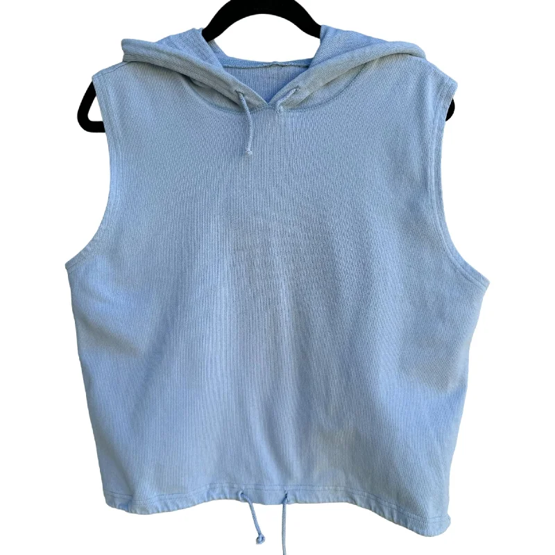 Women's Sleeveless Casual Light Blue Drawstring Waist Workout Fleece Hoodie - L Hoodie with Earth Tones Natural Calm