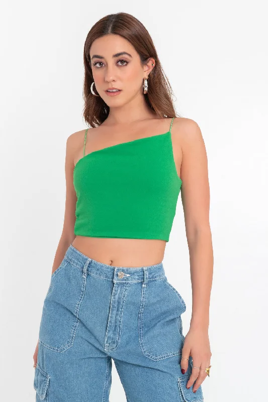Crop top tirantes escote diagonal Knit Fabric Woven Fabric Fleece Fabric