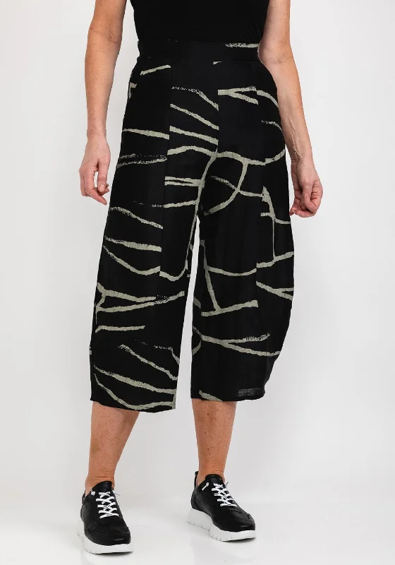 Elsewhere Abstract Print Wide Leg Trousers, Black & Khaki Trousers Harem Relaxed Fit