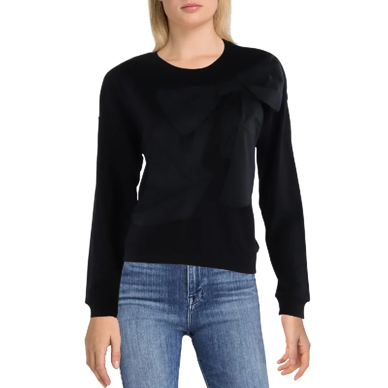 Womens Bow Sweatshirt Pullover Top Hoodie with Hem Applique Textured Unique