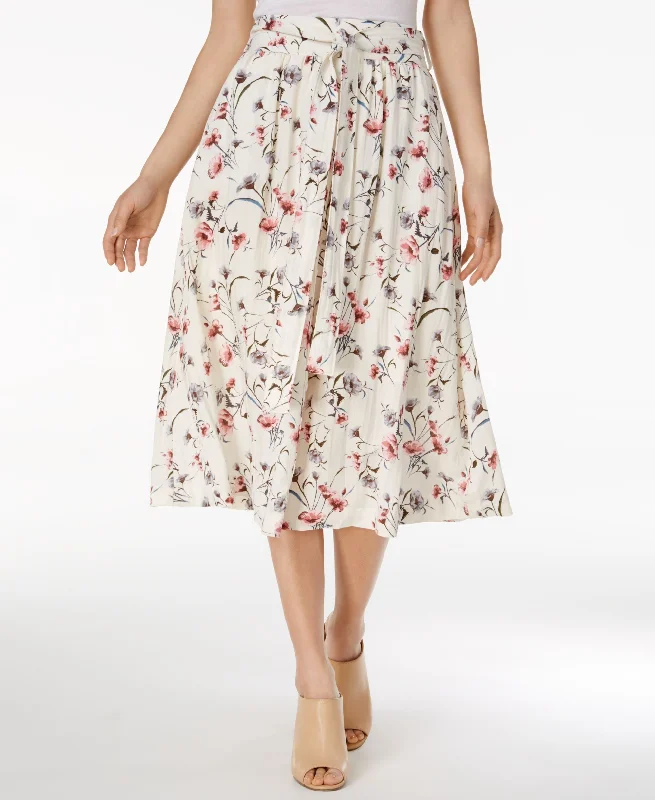 J.O.A. Floral Print Midi Skirt leather skirt durable