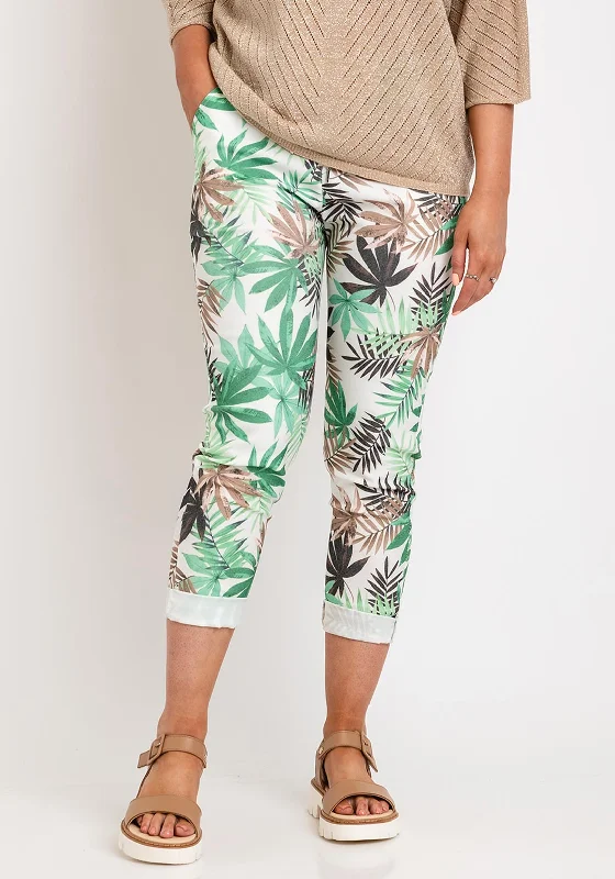 The Serafina Collection One Size Leaf Print Drawstring Trouser, Light Green Trousers Custom Made