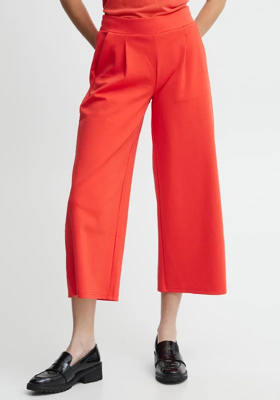 Ichi Kate Cropped Wide Jogger Trousers, Poppy Red Trousers Leather Faux