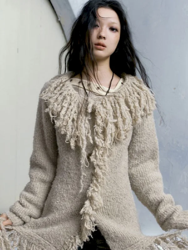 Loose Versatile Tassel Sweater Cardigan【s0000005242】 Beaded Sweater Sequined Faux Fur