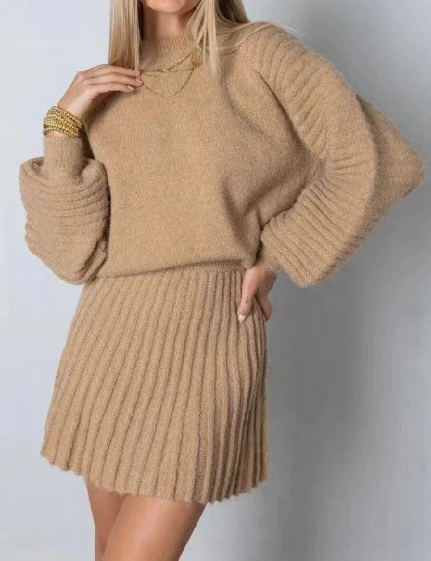 Ladies Solid Color Pullover Sweater Dress & Mini Skirt Set SKST41008 Iron Safe Non-Iron Wrinkle Free