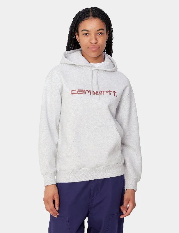 Carhartt WIP Women's Hooded Carhartt Sweatshirt (Regular) - Ash Heather Grey Hoodie with Stripes Bold Sporty