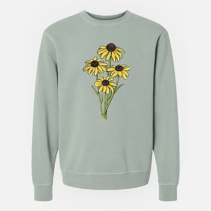 Black-eyed Susans - Rudbeckia hirta - Unisex Pigment Dyed Crew Sweatshirt Hoodie with Hidden Zipper Minimalist Clean