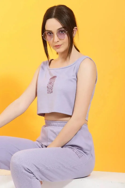 Rigo Printed Scoop Neck Crop Top & Joggers Co-Ord Set-WTRKST1029-L Welt Pockets Slit Pockets Flap Pockets