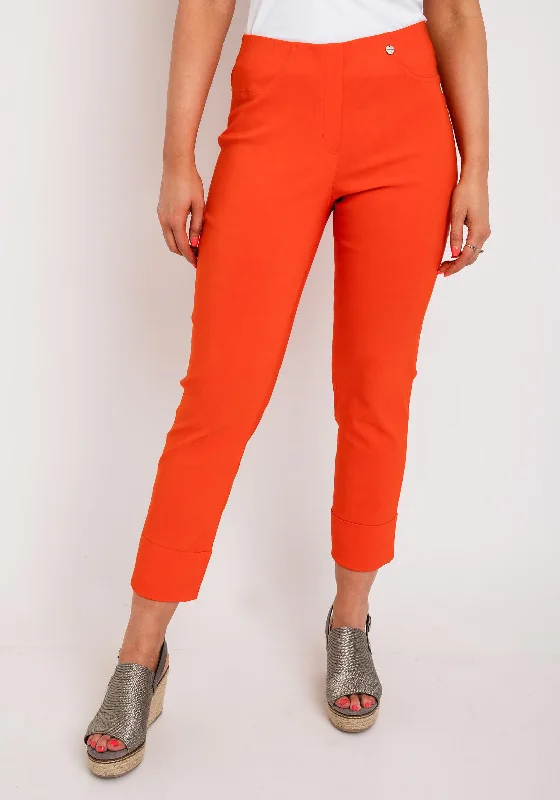 Robell Bella 09 Turn Up Ankle Grazer Trousers, Orange Trousers Palazzo Wide Leg