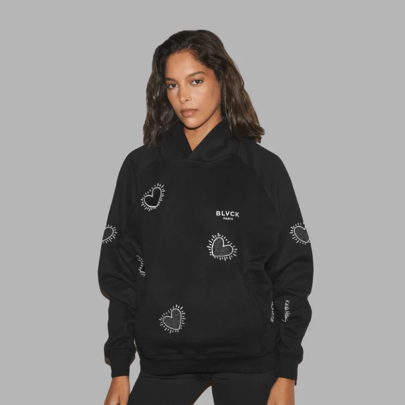Blvck Paris - "Blvck x Keith Haring' Pattern Hoodie" - Cozy Unisex Hoodie with Drawcord Adjustable Secure