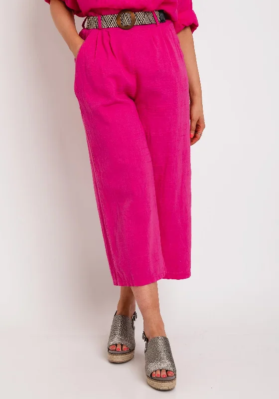 The Serafina Collection One Size Wide Leg Crop Trouser, Cerise Pink Trousers Lace Delicate