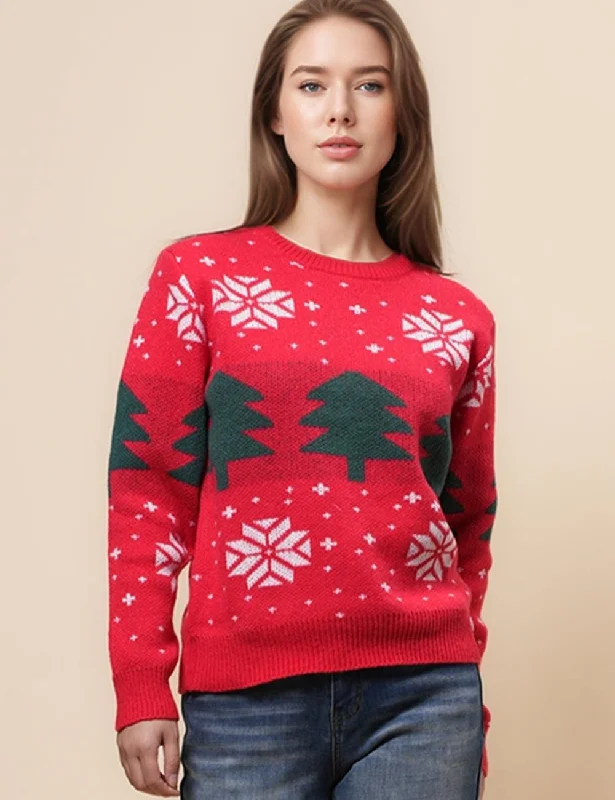 Ladies Merry Christmas Pullover Christmas Tree Sweater SKT4928 Long Sweater Short Sweater Cropped Sweater