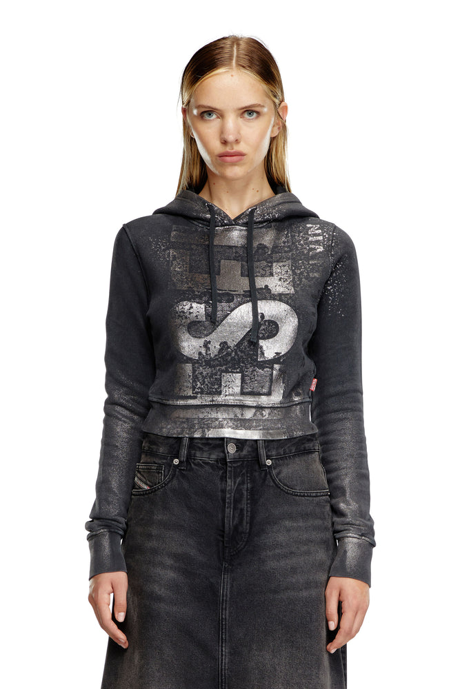 Cropped hoodie with metallic effects Hoodie with Applique Textured Unique