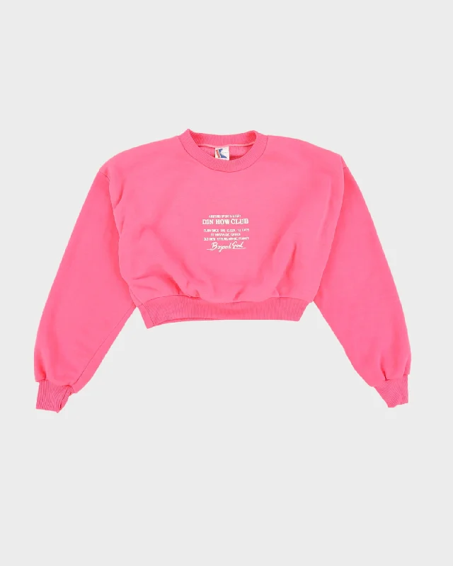 Vintage 80s Novelty Quote Pink Cropped Sweatshirt - S / M Hoodie with Raw Hem Edgy Unfinished