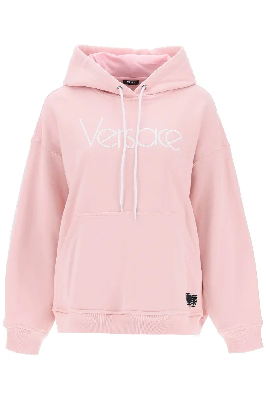 Versace hoodie with 1978 re-edition logo 1014290 1A10157 PINK WHITE Cotton Hoodie Fleece Lining Warmth