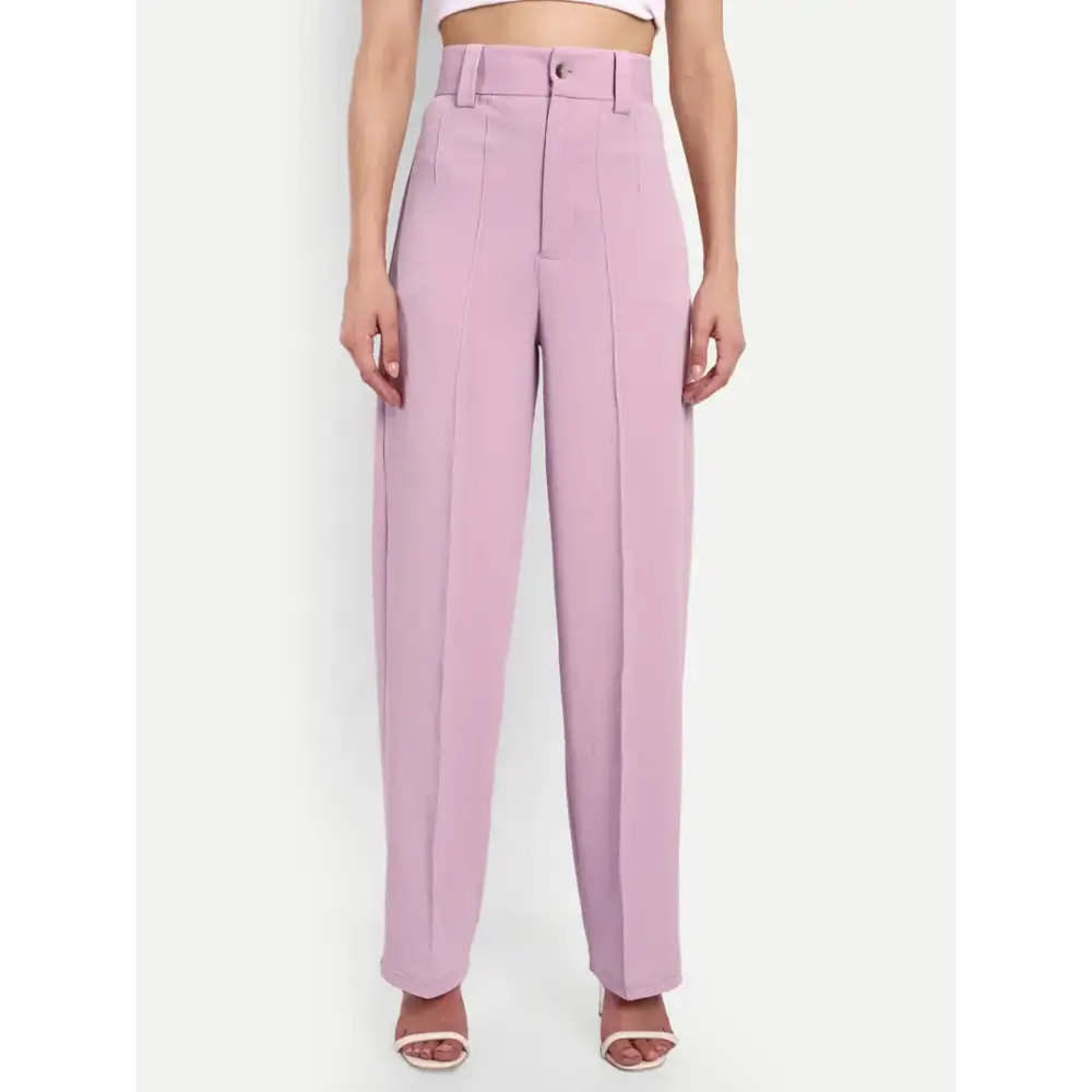 Glito Stylish Pink Flared Fit High Waist Polyster Parallel Trouser Pant for Women Trousers Favorite Customer