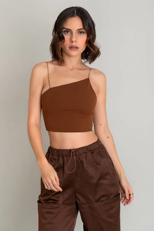 Crop top tirantes escote diagonal Cashmere Blend Cotton Blend Poly Blend