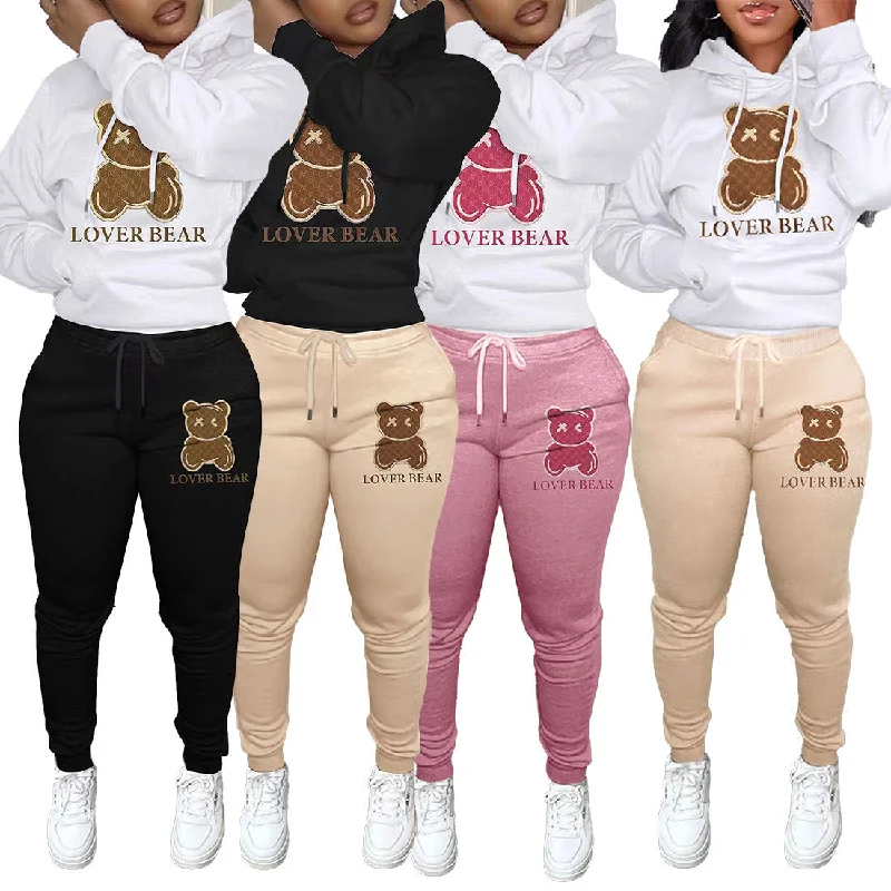 Hooded Bear Pattern Sweater Casual Suit（CL11207） Soft Cozy Warm