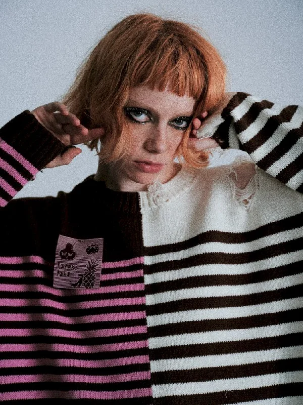 Color-Crossing Stripe Hole Breaking Knit Sweater【s0000005398】 Stretchy Elastic Breathable