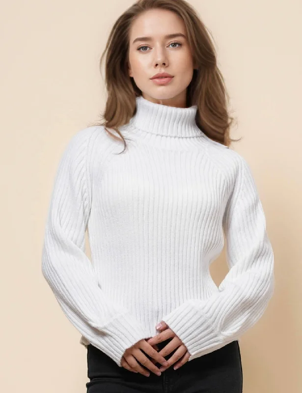 Ladies Solid Color High Neck Pullover Sweater SKT41158 Tailored Straight A-Line