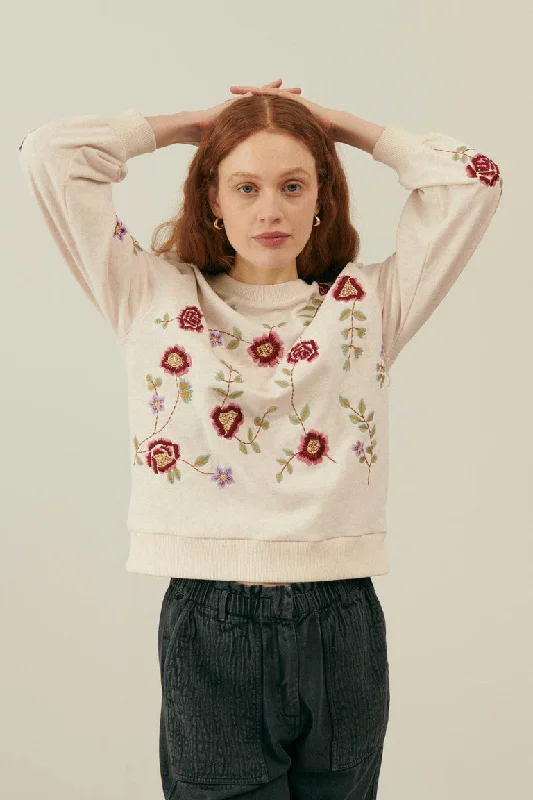 Sweatshirt Petra Flower-Embroidery Hoodie with Turtle Neck Cozy Winter