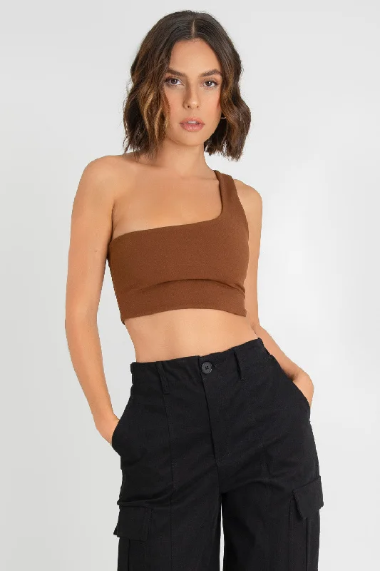 Crop top asimétrico un hombro Layered Multi-layer Single Layer