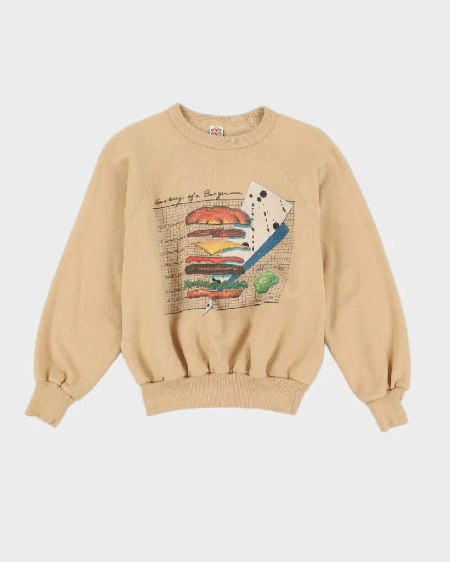 Vintage 80s "Anatomy Of A Burger" By Egan Designs '83 Beige Sweatshirt - S Hoodie with Reflective Safety Nightwear