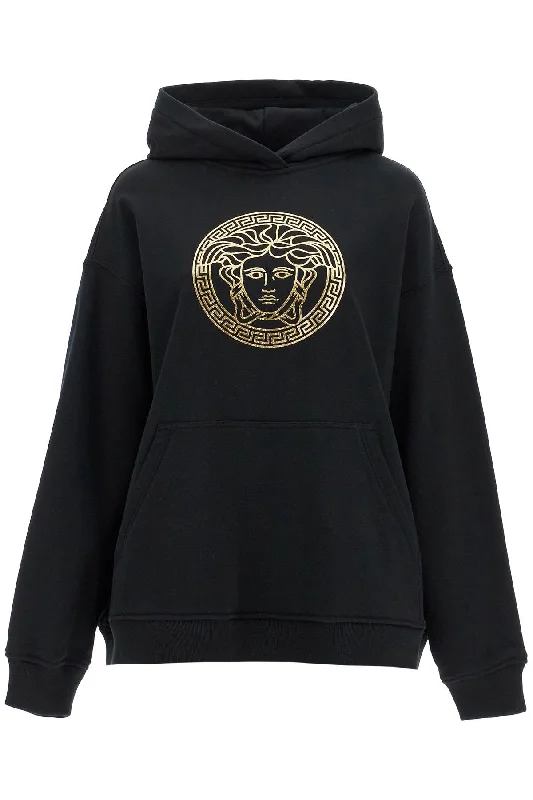 hooded sweatshirt with med 1016559 1A10156 BLACK+GOLD Hoodie with Hem Ribbing Snug Secure