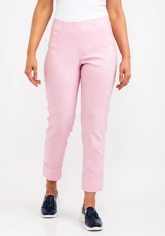 Robell Bella 09 Turn Up Ankle Grazer Trousers, Soft Pink Trousers Yoga Stretchy